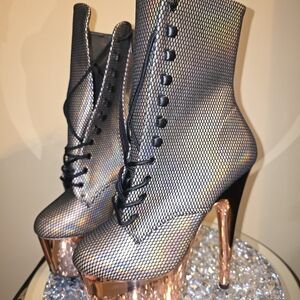Pleaser Iridescent Mesh Lace-Up Boots
